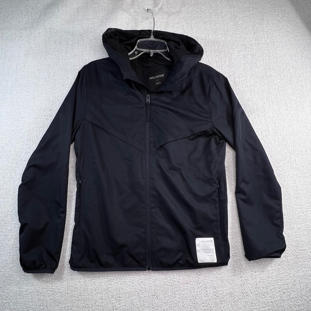 Hollister Women's Hooded Windbreaker‎ Jacket Black Full Zip Lightweight Size S